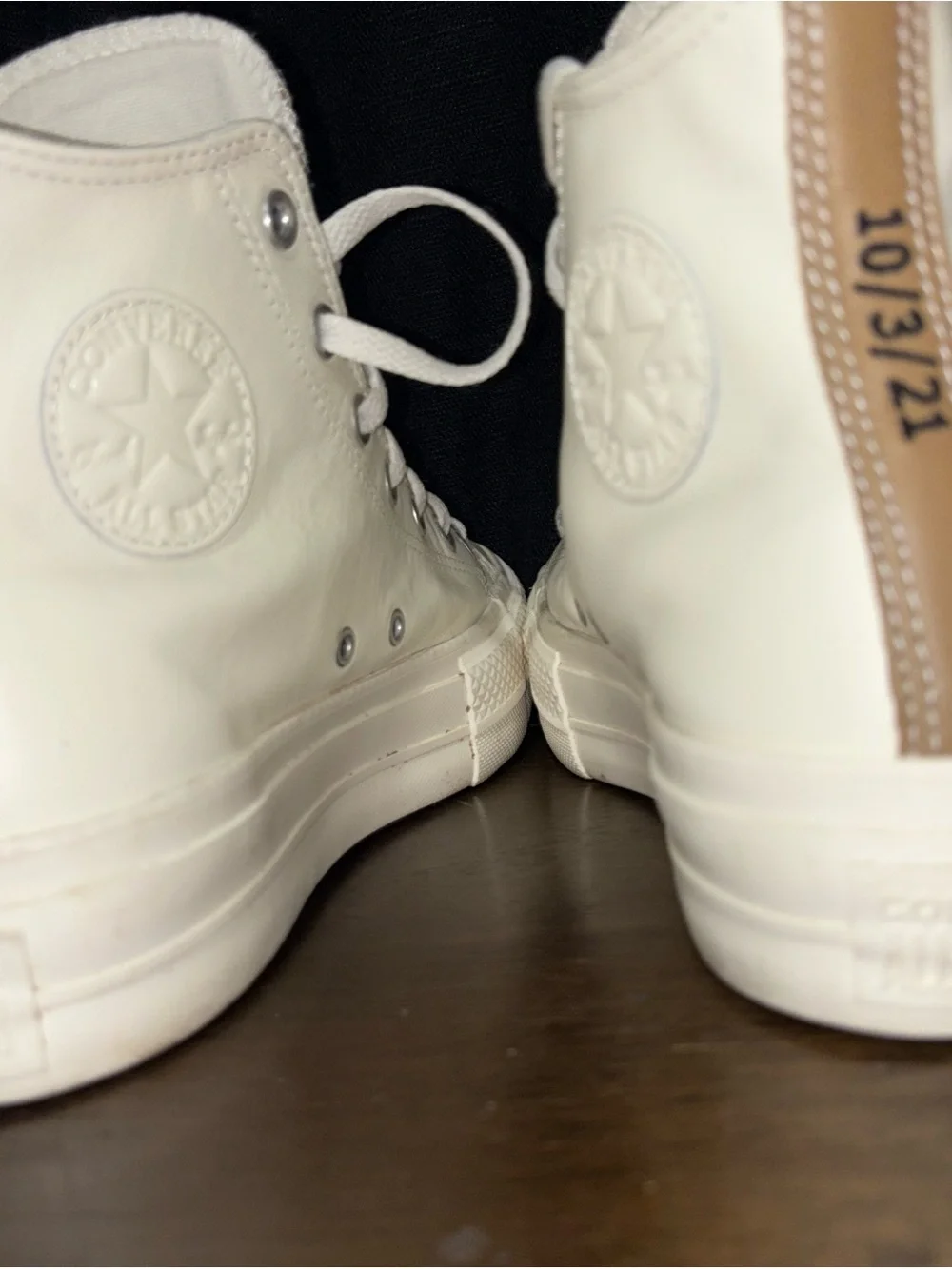 Converse High Top Platform Sneakers - White with Tan Tongue